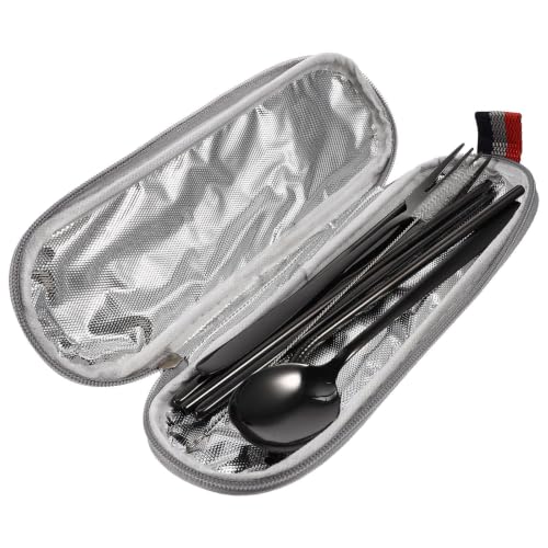 Juego de Vajilla Portátil de Acero Inoxidable 304 con Cuchara y Bolsa Negra