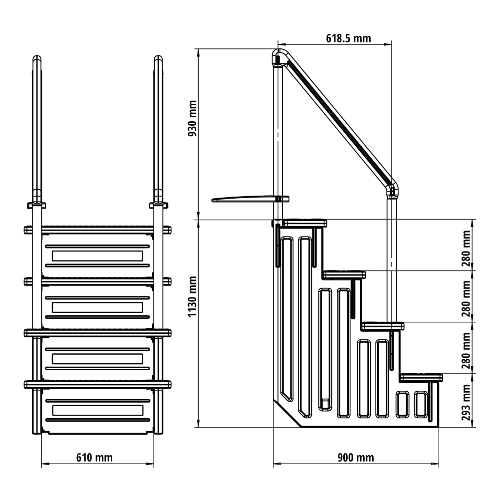 Schwimmbadleiter Easy Entry Synthetic 4-stufig - Kunststofftreppe mit 2 Gewichten - Variable Beckentiefe 122 bis 137 cm - Für eingelassene Pools - Bis 110 kg