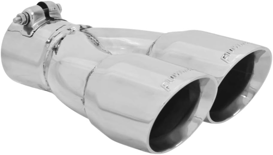 Flowmaster 15389 Exhaust Tip 3 Inch Dual Angle Cut Polished 304 Stainless Steel Fits 2.50 Inch Right Hand Clamp on