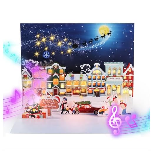 APOTODITO Carte de Noël avec musique, pop-up avec musique et lumière, cadeaux de Noël pour femmes, hommes, enfants, cartes de Noël avec enveloppe