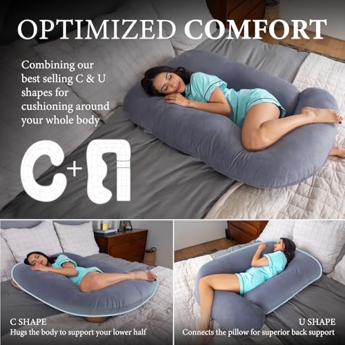 Image of Pharmedoc Pregnancy Pillows, U-Shape Full Body Pillow -Removable Cover Jumbo Size - Gray - Pregnancy Pillows for Sleeping - Body Pillows for Adults, Maternity Pillow and Pregnancy Must Haves