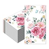 40pcs Floral Paper Napkins Watercolor Floral Guest Napkins Vintage Wild Flower Disposable Hand Towels Flower Decorative Paper for Bathroom Wedding Birthday Party/Rose