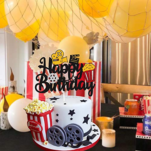 Film Cake Topper Movie Cinema Birthday Cake Decoration Happy Birthday Sign Cake Decor For  Film Projector Movie Night Camera Popcorn Theater Theme Bday Party Celerbrating Supplies #TOP6