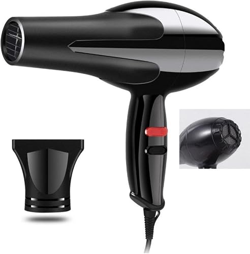 Professional Hair Dryer, Black, with Concentrator Nozzle and Diffuser Attachments
