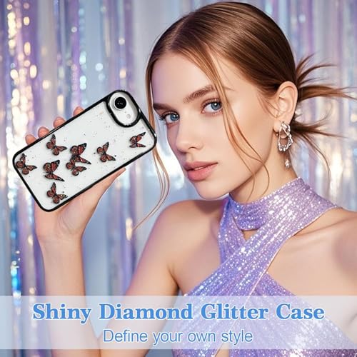 Image of VONZEE Clear Glitter Butterfly Case for iPhone 16e / 17e | Cute Bling Sparkle Transparent Soft TPU Bumper | Shockproof Slim Protective Back Cover for Girls & Women (Black)