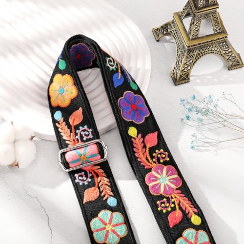 Image of Wide Purse straps Crochet Flower replacement crossbody for Handbag Adjustable Embroidery Knit Guitar Shoulder strap
