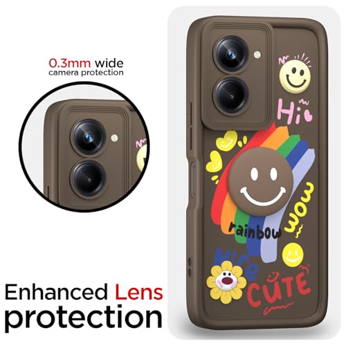 Image of Pikkme Back Cover for Realme 10 Pro 5G | Soft Silicone| Cute Rainbow Smile & 3D Cartoon Flower Design | Shockproof Raised Camera Protection Bumper Case (Brown)