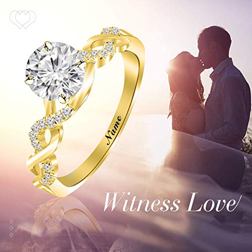 SISGEM 14K Gold Wedding Ring for Women,Split Shank Pave Set 1.3 Carat(cttw) Moissanite Engagement Ring With Engraved Name,Wedding Anniversary Size 5-112