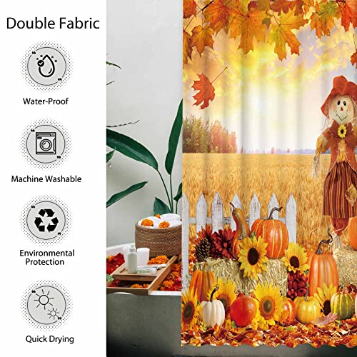 Allenjoy 72" X 72" Fall Scarecrow Shower Curtain Set With Hooks Autumn Pumpkin Harvest Thanksgiving Hay Farmhouse Home Bathroom Bathtubs Decor Washable Durable Fabric #TOP3