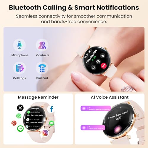 Image of Hwagol Smart Watches for Women with Android iPhone Compatible[Calls /Metal Thin Body],1.43 inch Micro-Spherical AMOLED Screen,Sports Watch with Sleep /Heart Rate Monitor