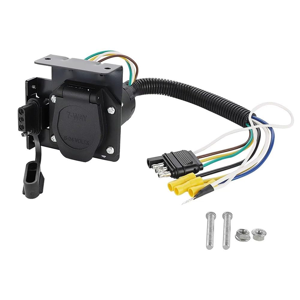 Adaptador de cableado de remolque de 4 pines a convertidor de 4 + 7 pines, salida dual de 12 V para freno, marcha atrás y alimentación auxiliar, conector negro ABS para remolque de camión RV