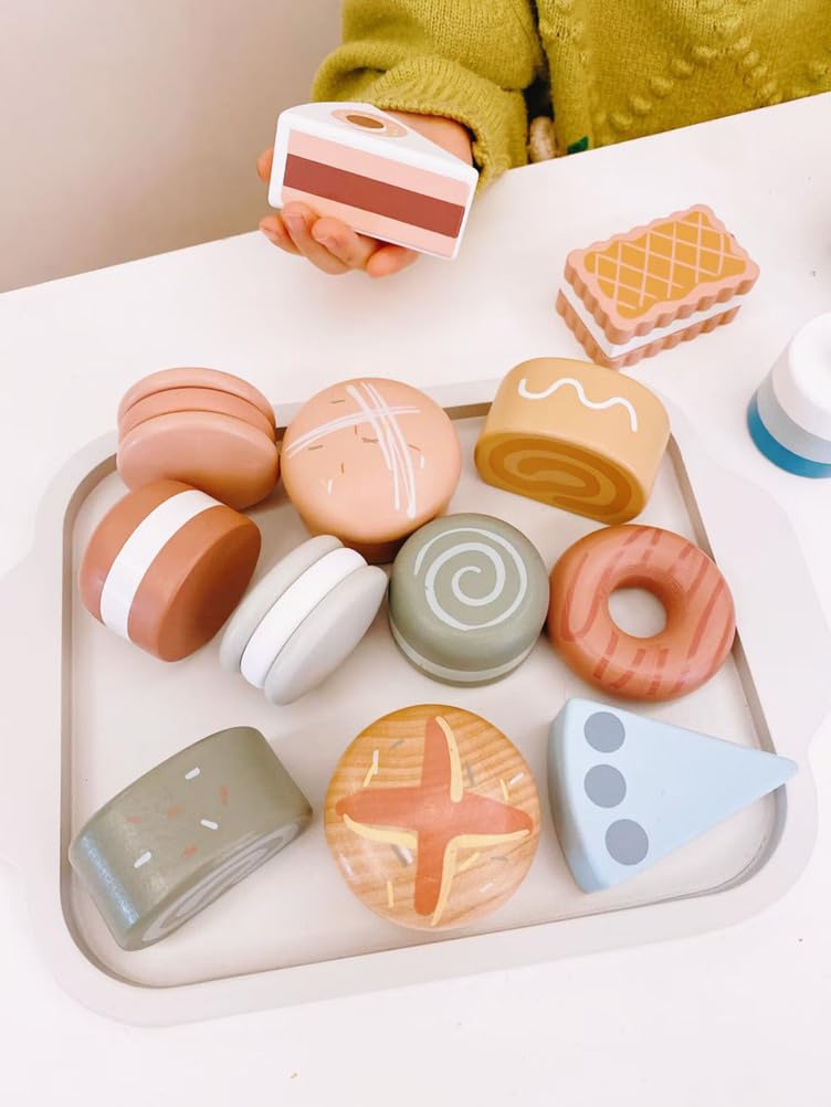 Holz-Dessert-Spielset zum Rollenspiel, Bäckerei- und Gebäck-Spielzeug