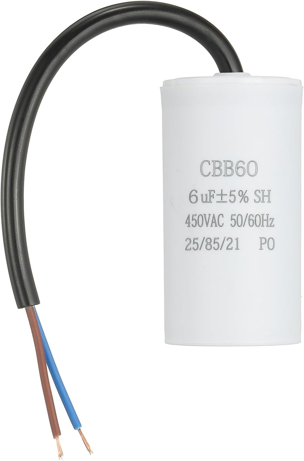uxcell CBB60 Run Capacitor 6uf 450V AC 2 Wires 50/60Hz Cylinder 65x34mm White for Air Compressor Water Pump Motor
