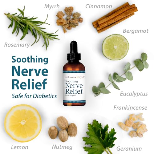 Frankincense & Myrrh Neuropathy Nerve Pain Relief Rubbing Oil, Soothing Relief for Hands Feet, Burning, Tingling, Numbness, Pins & Needles, Safe for Diabetics, Menthol + 9 Essential Oils, 2 Pack, 2oz