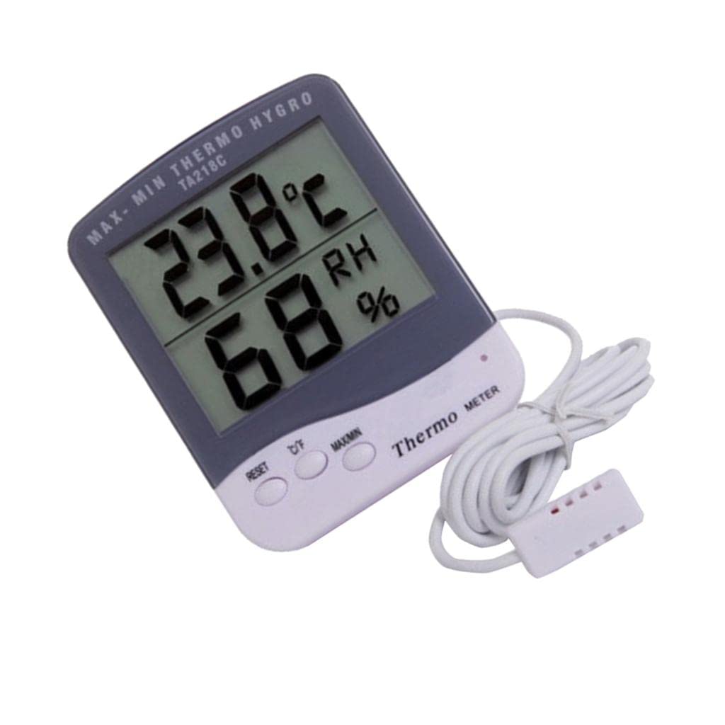 TA218C LCD Digital Thermometer Hygrometer - Accurate Temperature Humidity Monitor for Aquarium Fish Tank Refrigerator - Compact and Versatile with Probe - for Home and Car Use