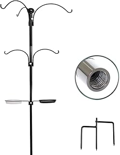 PFNRTH 25mm / 100 '' Bird Feeding Station for Outside, 5 Hook Multi Bird Feeder Pole Stand Kit with Bird Bath, Mesh Tray for Attracting Wild Birds