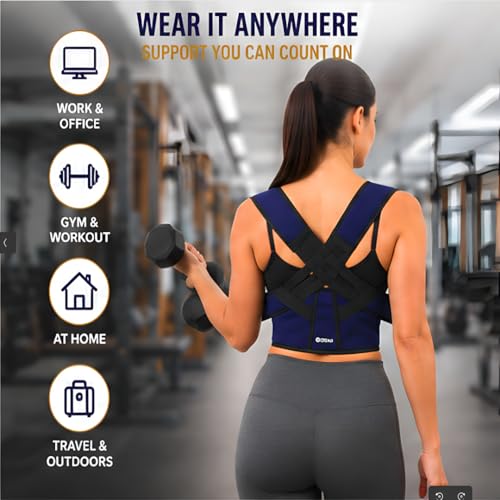 Image of ZEDAN Neoprene Posture Corrector Belt For Men & Women | Spine & Body Posture Correction | Helps in Back Pain, Back Straight & Shoulder Support | Upper & Lower Back Pain Relief | Universal Size - Blue