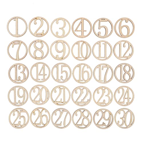 Amosfun 1-30 Wood Number Shape Pieces Embellishment Unfinished Wood Cutouts Ornament For Diy Crafting Ornament Home Decorations 30Pcs #TOP25