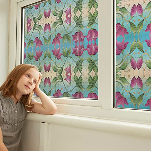 Dktie Romantic European Flower Rattan Window Privacy Film Frosted Glass Static Clings Non Adhesive Waterproof Material Suitable For Bathroom (Ctblt163, 17.7 X 78.7 Inches) #TOP3