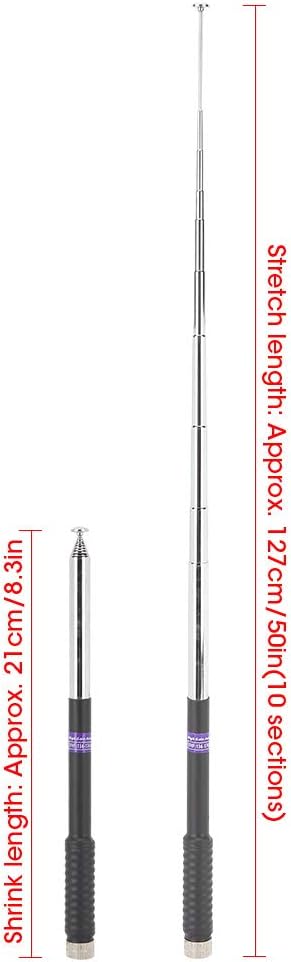 Anti-Collision Aluminium Alloy Long Pull Rod Antenna,10 Sections,8.3in Contracted,50in Stretched Two Way Radio Antenna,for GPS for 220 320 430 900 for 50100