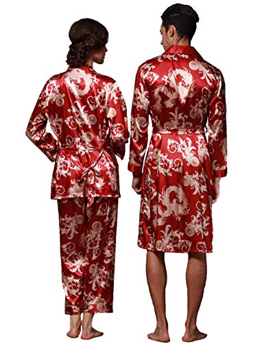 Image of ZUEVI Men's Kimono Robe Silk Satin Long Sleeve Spa Bathrobe Lightweight Soft Silky Pajamas Robes
