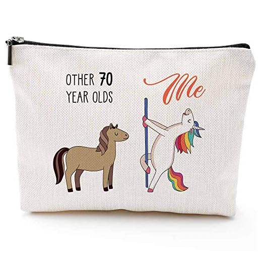 70th Birthday Gifts for Women - 1952 Birthday Gifts for Women, 70 Years Old Birthday Gifts Makeup Bag for Mom, Wife, Friend, Sister, Her, Colleague, Coworker(Makeup bag-70th Unicorn)