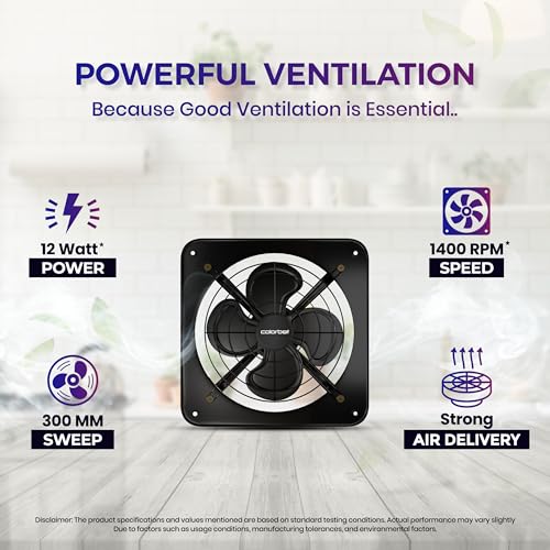 Image of Colorbot Exoz BLDC Metal Exhaust Fan 300mm (12 inches) for Kitchen | 12W | Energy Efficient | Easy Installation | 100% Copper Motor | 3 Years Warranty (Charcoal Black) (New Launch)