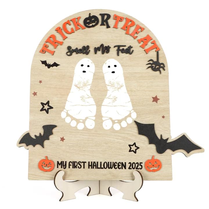 My First Halloween Sign DIY Wooden Art Baby‘s First Halloween Footprint Kit Nursery Decor and Newborn Photoshoot Prop for Baby Showers (Halloween)