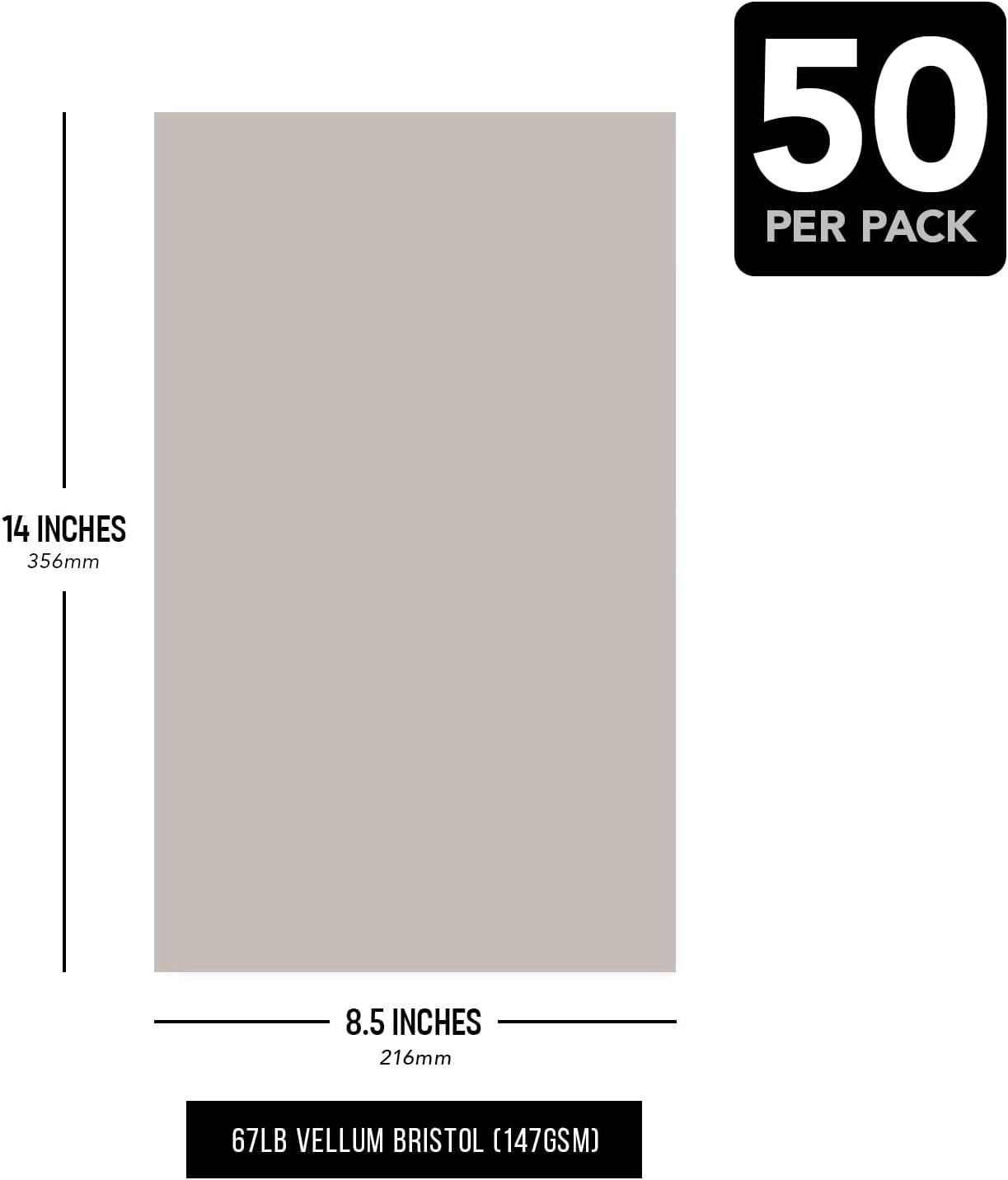 8.5" x 14" Pastel Color Cardstock Paper for Arts and Crafts, School Projects, Scrapbooking, Stationery Printing | Medium Weight 67lb Vellum Bristol (147gsm) Card Stock | 50 Sheets per Pack (Gray)