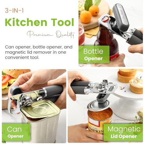 Image of Spring Chef Stainless Steel Manual Can Opener with Soft Grip Handles, Gray