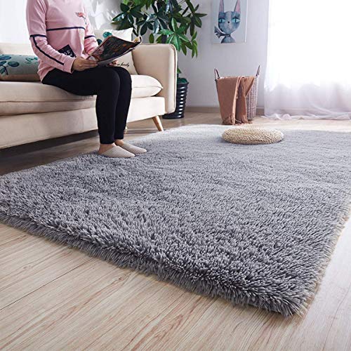 Image of Urban Modern Decor Features 6x8 Feet Modern Soft Shaggy Carpet Thick, Fluffy & 2 inch Pile Shag Rug for Your Kids Room, Bedroom & Livingroom(6x8 feet, Silver Plain)