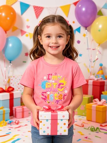 Image of Funnycokid Big Sister Shirts for Girls Pregnancy Announcement Toddler Promoted to T-Shirt 1-7 Years