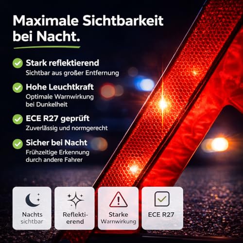 TK Gruppe Timo Klingler KFZ Warndreieck ECE R27 Notfalldreieck 2026 rot, Dreieck Autozubehör Pannendreieck Auto Triangle - für Unfall & Pannen