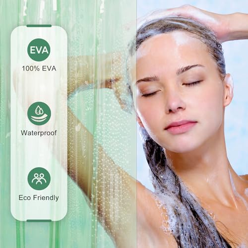Image of AmazerBath Heavy Duty Shower Curtain and Liner 2-in-1, 100% EVA Luxury Soft Clear Mint Green Shower Curtain Liner, 72x72 Plastic Weighted Shower Curtain, 12 Rustproof Grommets & 3 Heavyweight Stones