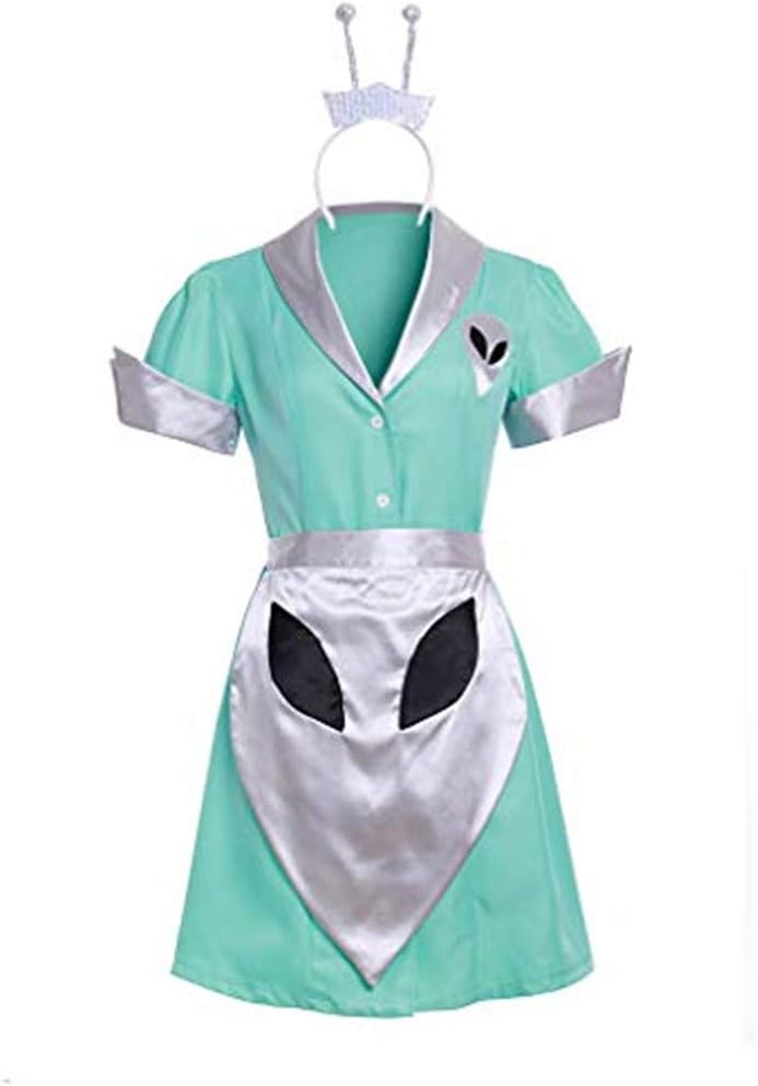 Fortunehouse Roswell Crashdown Cosplay Costume Liz Parker Cafe Waitress Maid Dress Costume, Silver, Large