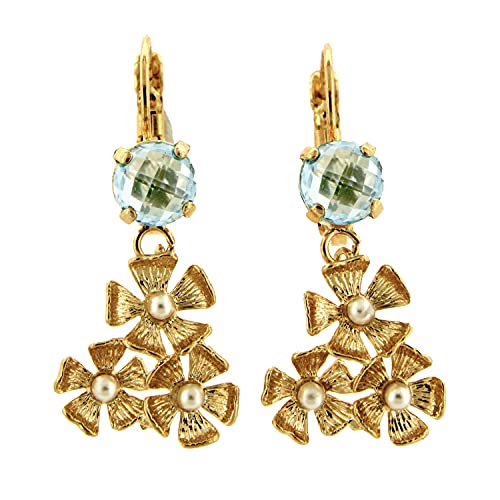 Boucles d'oreilles motif floral Mokilu' avec perles et quartz bleu