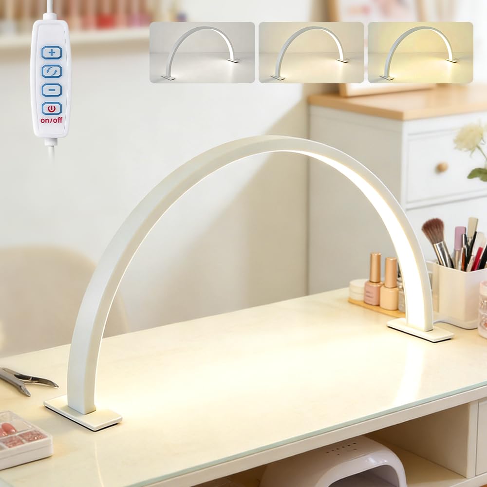 XPJBKC Nail Light for Desk, Half Moon Light for Nail Desk, 3 Color Modes and Brightness, for Beauty Eyelash Crafts Reading Spa Salon Nail Tech, White