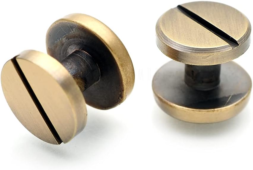 CRAFTMEMORE 11mm Chicago Screw Rivets Flat Cap Screw Posts Stud for Bags Belts Leather Strap 6 Pack (Brushed Brass)