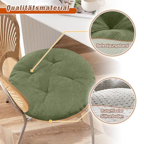 Lsjoaw Sitzkissen Rund 30cm Dicke 6cm 1 Stück Bodenkissen Rund Sitzpolster Stuhlauflage Sitzpolster Stuhlkissen Polster Auflage für Wohnzimmer Büro Konferenzraum Cordstoff (GrüN)