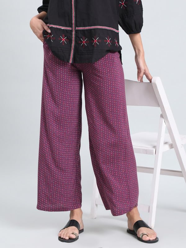 Image of GO COLORS Soft Viscose Printed Palazzo Full Length for Women| Breathable, Mid Rise