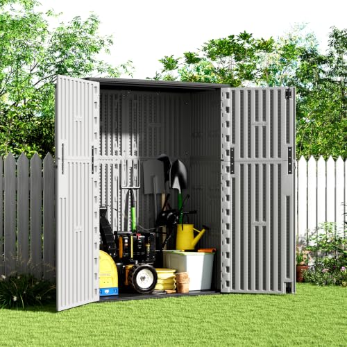 Image of KINYING Outdoor Storage Shed,57Cu.ft Resin Vertical Outdoor Storage Cabinet