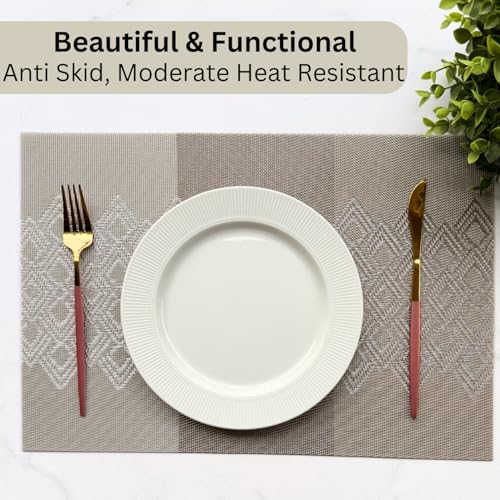 Image of Livmodern Premium PVC Dining Table Mats for 4 Seater | Woven PVC Placemats | Heat Resistant & Anti Skid Table Mats| Wipeable & Washable Set of 4 - Earthy Lattice