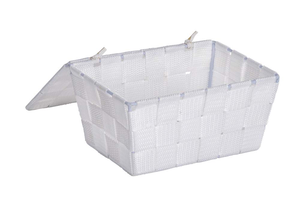 Wenko Cestino con coperchio Adria bianco - cestino per il bagno Capacità: 2.164 l, Polipropilene, 19 x 10 x 14 cm, Bianco