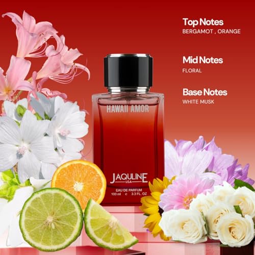 Image of JAQULINE USA Hawaii Amor Eau De Parfum | Unisex Perfume | Long Lasting Fragrance | Citrus, Flowery, Musky Notes | Fresh & Elegant Scent | 100ml