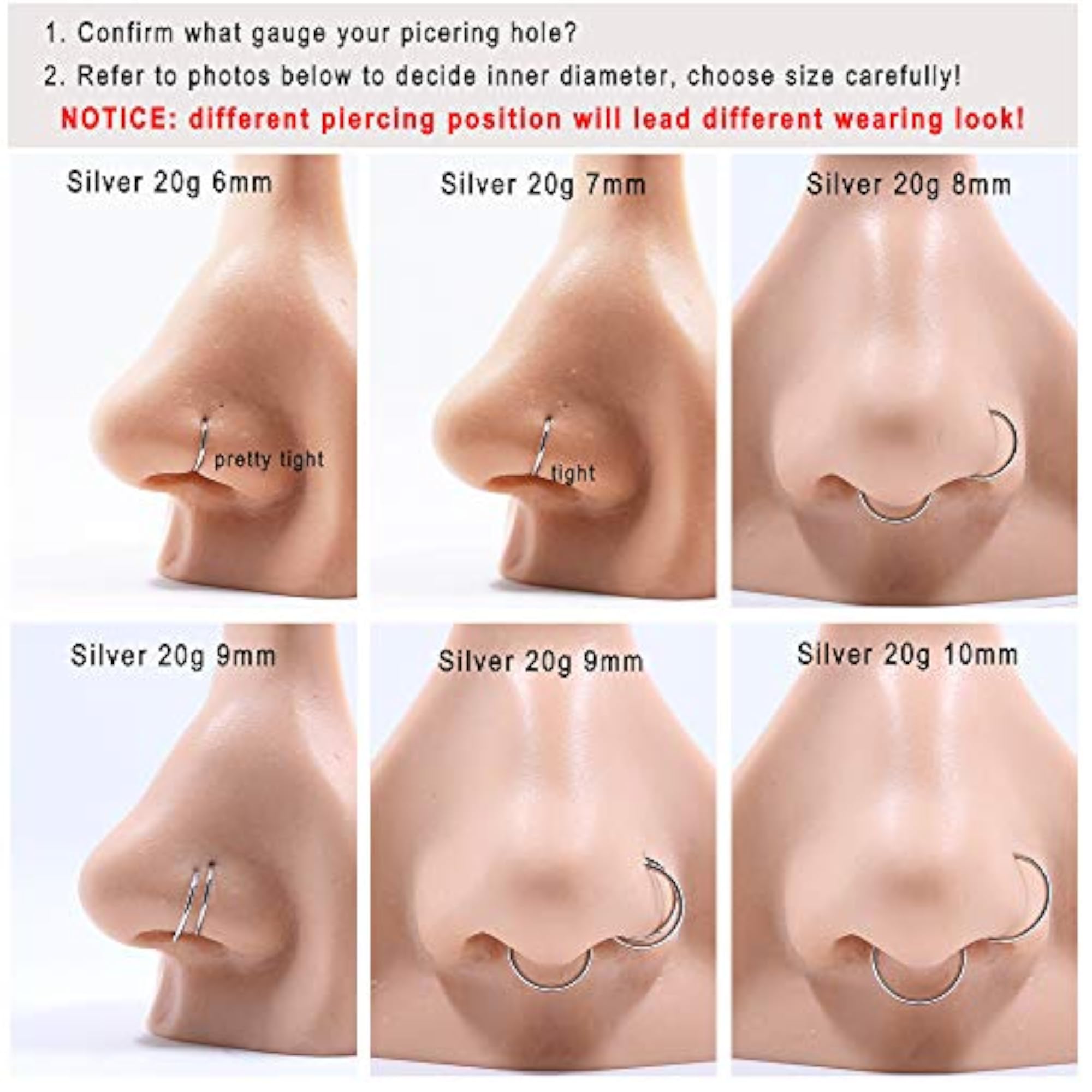 316L Surgical Steel Hinged Nose Rings Hoop Set