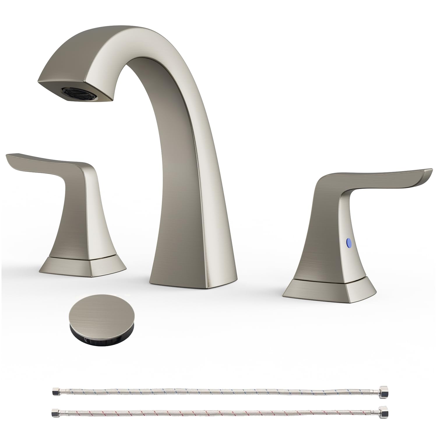 Bathroom Faucets, Brushed Nickel Bathroom Faucet for Sink 3 Hole - 2 Handles Bathroom Sink Faucet with Pop Up Drain Assembly and 2 Water Supply Lines Faucets for RV Bath Vanity