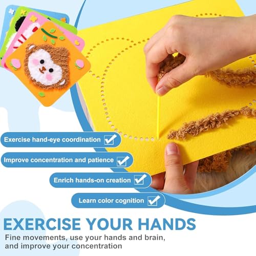 Image of 2Pcs Creative Sewing DIY Fluffy Animal Craft Kit for Kids | Felt Art & Craft Activity Toy | Creative Learning Kit for 4-8 Years | Birthday Gift((DIY Kids Threading Art)