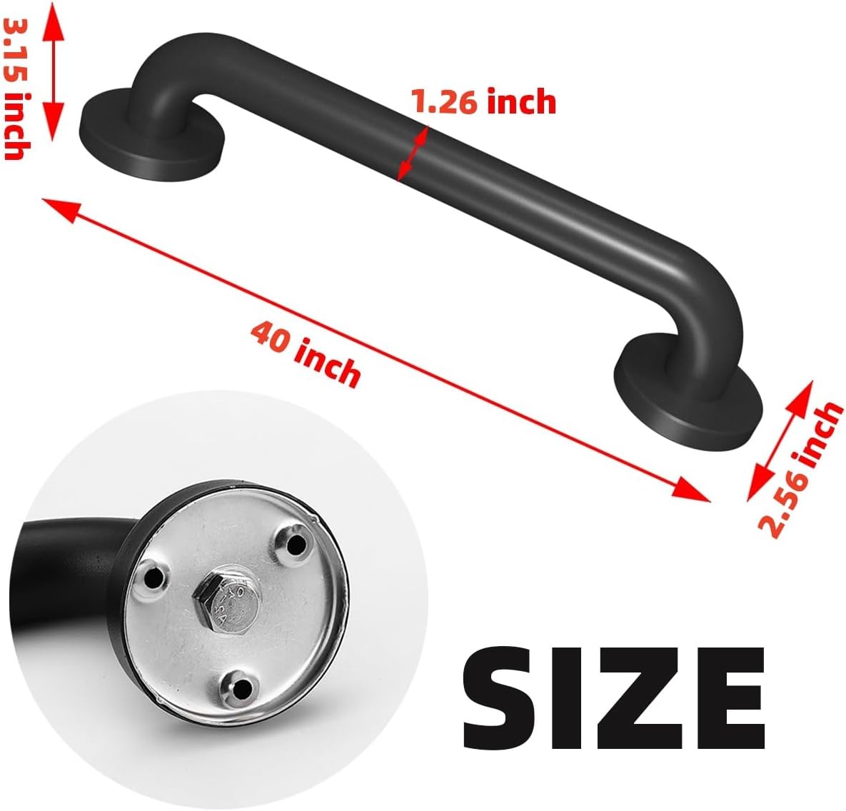 Wall Mounted Handrail Staircase Steps Safety Bar Metal Industrial Stairs Grab Bars Indoor Exterior Outdoor Deck Hand Rail Matte Black Frame Pipe Handle for Elderly (40 Inch 1 Pack)