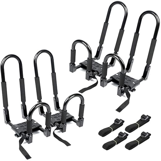 Black 2 Pair Folding Heavy-Duty J-Bar Car Rooftop Racks, Carrier Rack Universal for Kayak, Bike, Canoe, Boat, SUP, Surfboard, Ski Board Rooftop Carriers Storage/Mount on SUV, RV, Trailers, Trucks