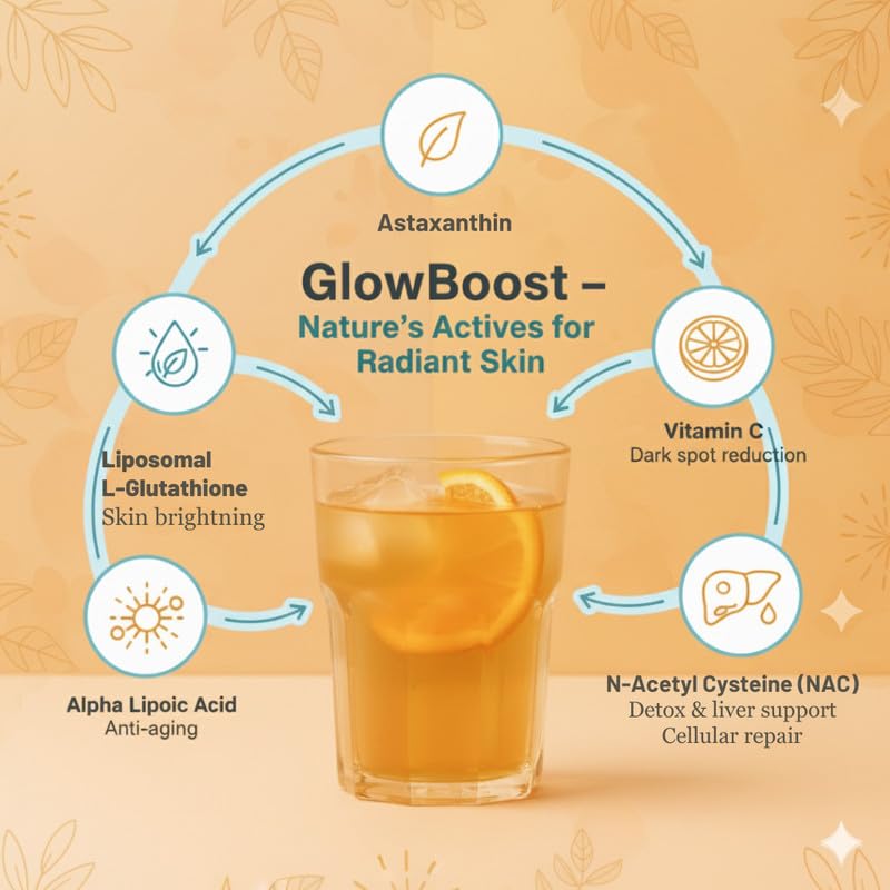 Image of GlowBoost Liposomal L-Glutathione 600mg Effervescent Tablets | With NAC, Astaxanthin & Vitamin C | 4-in-1 Skin Glow Formula | Reduces Tanning, Dark Spots & Dullness | Skin Radiance for Men & Women | 15 Effervescent Tablets (Pack of 1)